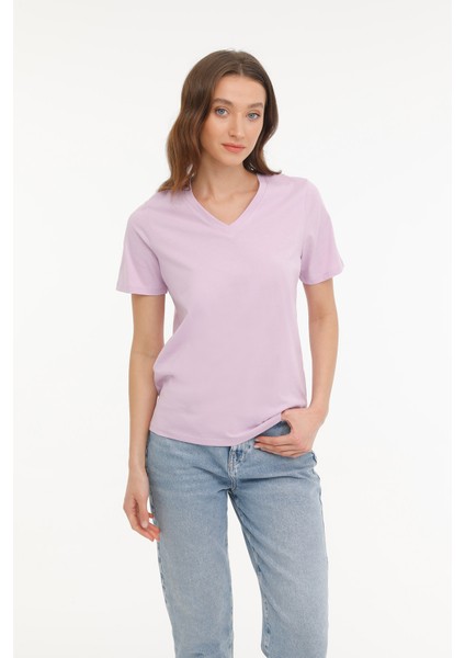 Wb V Neck 11Sn227 4Fx Açık Lila Kadın Kısa Kol T-Shirt