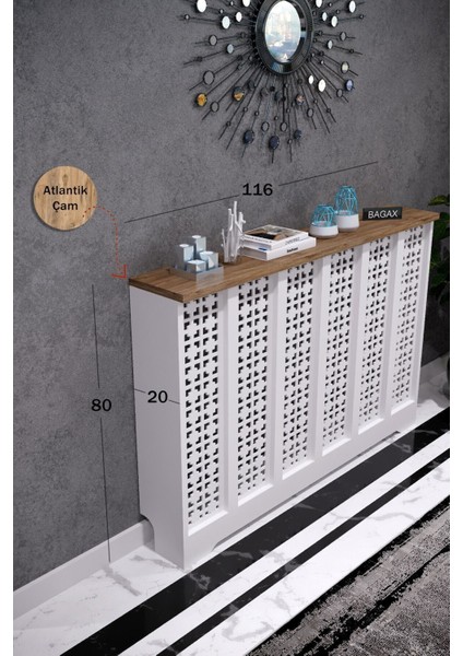 Truva Model, Beyaz Üstü Çam Renk, 116 cm Petek Kaplama, Dresuar