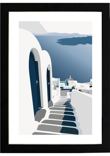 Minimal Mykonos Poster Tablo 50 x 70CM - Siyah Çerçeveli