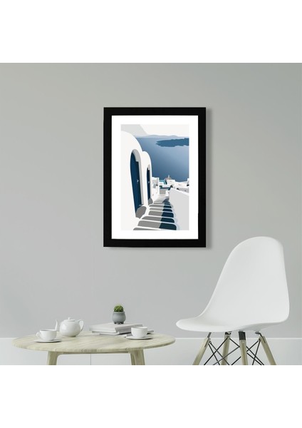 Minimal Mykonos Poster Tablo 50 x 70CM - Siyah Çerçeveli