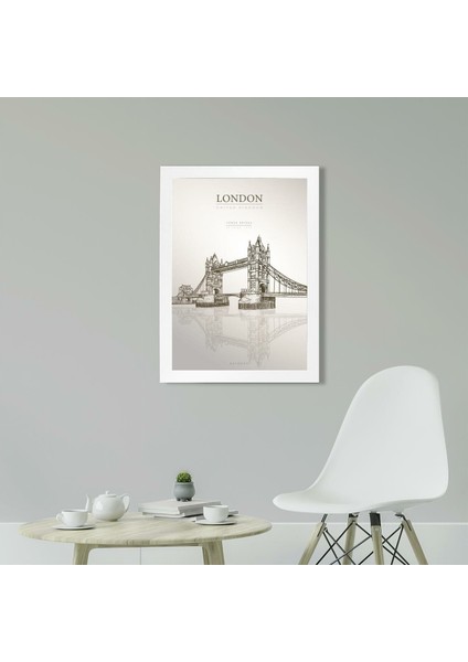 Tower Bridge, Londra Poster Tablo 30 x 42CM - Beyaz Çerçeveli