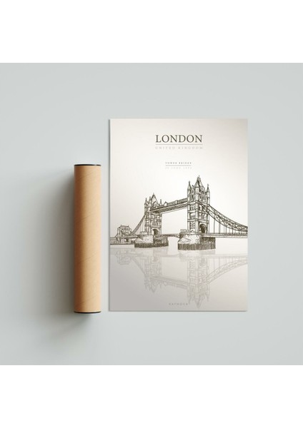 Tower Bridge, Londra Poster Tablo 30 x 42CM - Beyaz Çerçeveli