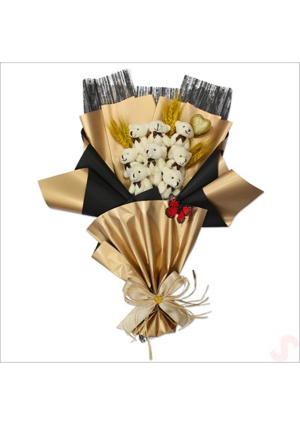 8 Pelüş Ayıcıklı, Kuru Çiçekli ve LED Işıklı Buket, 59X40CM fiyatları