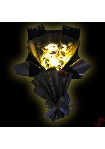 8 Pelüş Ayıcıklı, Kuru Çiçekli ve LED Işıklı Buket, 59X40CM fırsatları