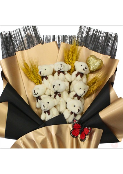 8 Pelüş Ayıcıklı, Kuru Çiçekli ve LED Işıklı Buket, 59X40CM indirimleri