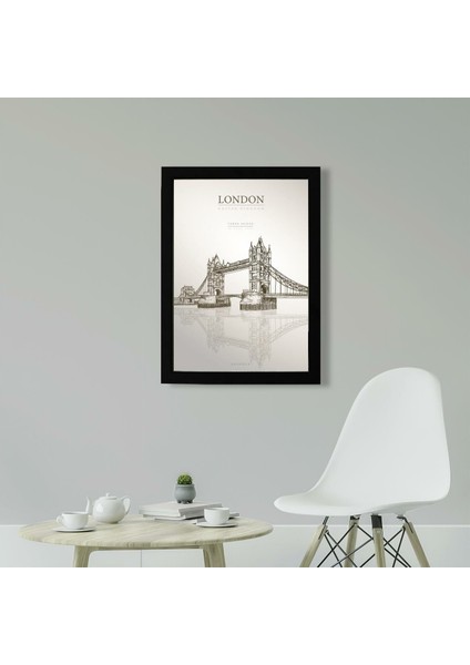 Tower Bridge, Londra Poster Tablo 30 x 42CM - Siyah Çerçeveli