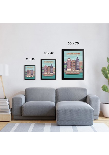 Amsterdam, Hollanda Poster Tablo 21 x 30CM - Siyah Çerçeveli