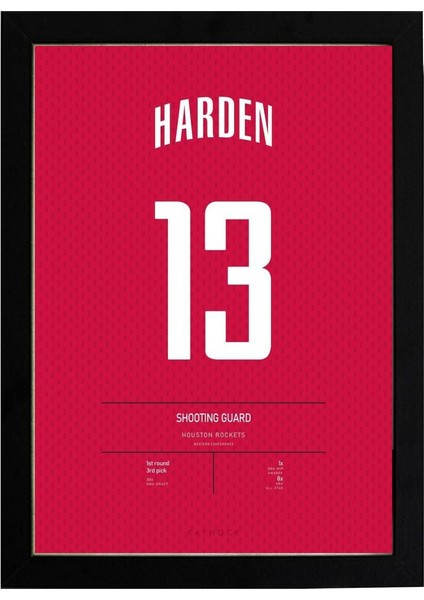 James Harden Jersey 30 x 42CM - Beyaz Çerçeveli