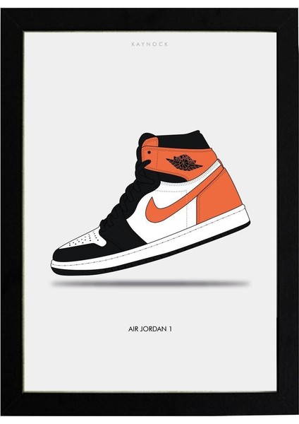 Air Jordan 1 Black - Orange 30 x 42CM - Siyah Çerçeveli