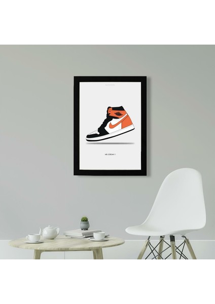 Air Jordan 1 Black - Orange 30 x 42CM - Siyah Çerçeveli