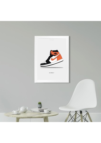 Air Jordan 1 Black - Orange 30 x 42CM - Siyah Çerçeveli