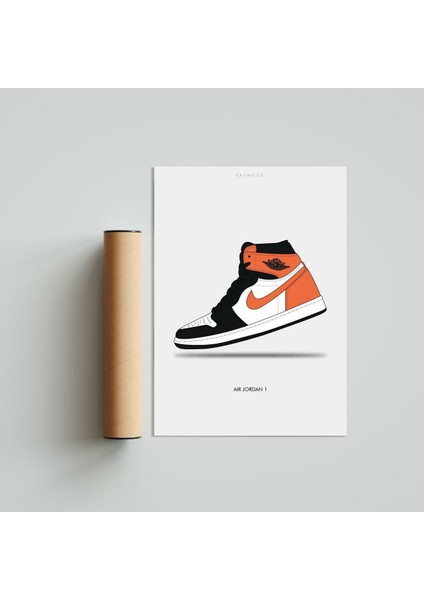 Air Jordan 1 Black - Orange 30 x 42CM - Siyah Çerçeveli