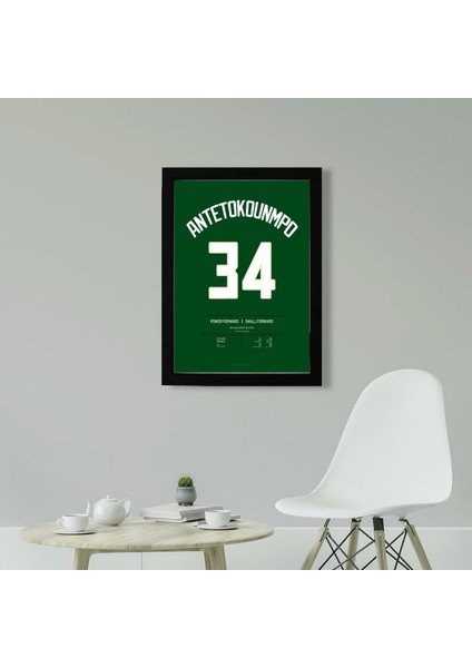 Giannis Antetokounmpo 30 x 42CM - Beyaz Çerçeveli