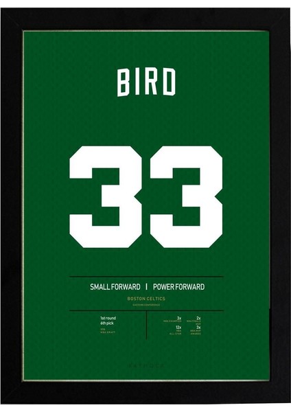 Larry Bird Jersey 21 x 30CM - Siyah Çerçeveli