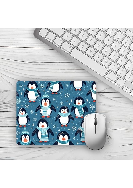 Karlar Içinde Penguenler Tasarımlı Baskılı Kaydırmaz Taban 18X22 cm Mouse Pad