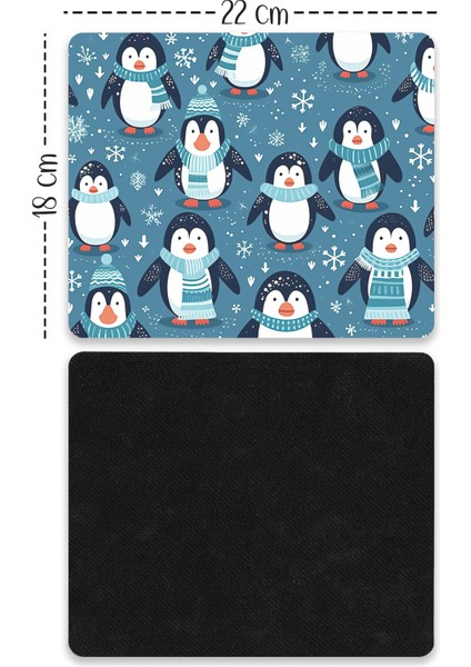 Karlar Içinde Penguenler Tasarımlı Baskılı Kaydırmaz Taban 18X22 cm Mouse Pad