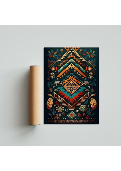 Afrikan Etnik Desen D16 Poster Tablo 21 x 30CM - Siyah Çerçeveli