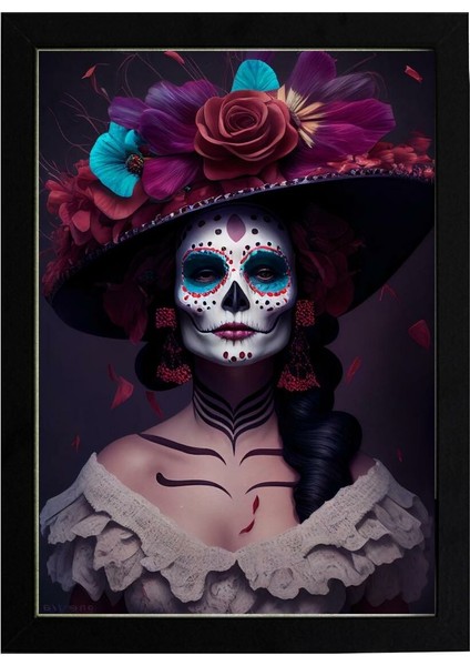 La Calavera Catrina 30 x 42CM - Beyaz Çerçeveli