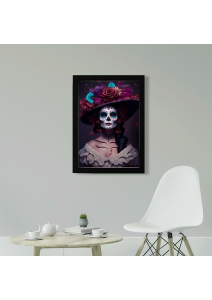 La Calavera Catrina 30 x 42CM - Beyaz Çerçeveli