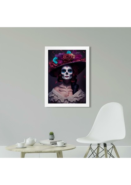 La Calavera Catrina 30 x 42CM - Beyaz Çerçeveli