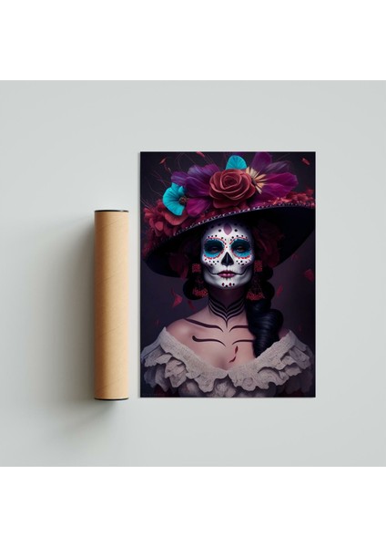 La Calavera Catrina 30 x 42CM - Beyaz Çerçeveli