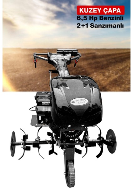 2+1 K Serisi K75X Titanyum Şanzıman 6.5hp Benzinli Çapalama Makinesi Bıçak ve Tekerlekle Dahil