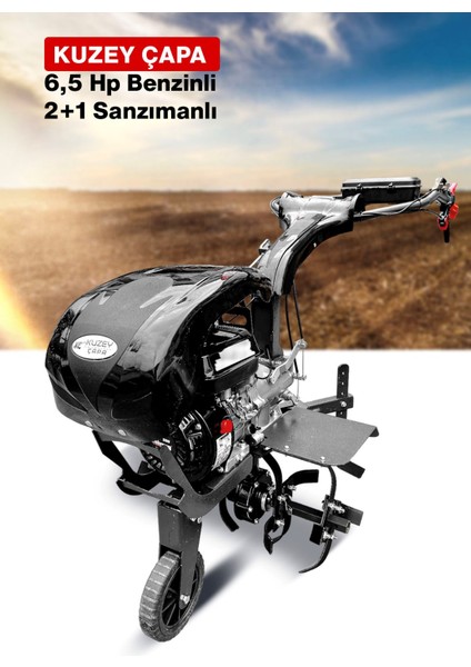 2+1 K Serisi K75X Titanyum Şanzıman 6.5hp Benzinli Çapalama Makinesi Bıçak ve Tekerlekle Dahil