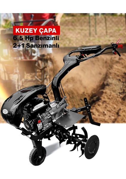 2+1 K Serisi K75X Titanyum Şanzıman 6.5hp Benzinli Çapalama Makinesi Bıçak ve Tekerlekle Dahil