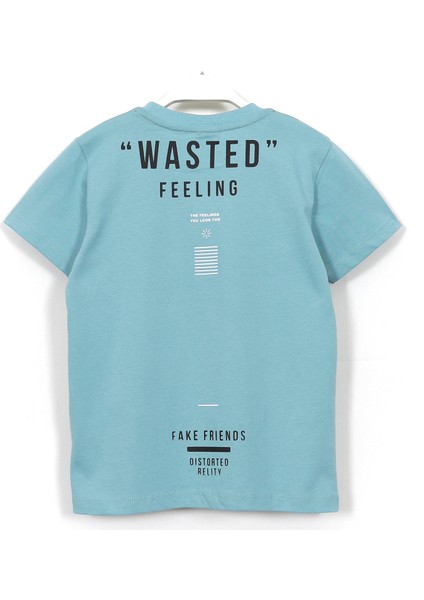 Wasted Feeling Slogan Baskılı Erkek Çocuk Yazlık 2'Li Takım 8-15 Yaş Bebe Mavisi 001-0001882