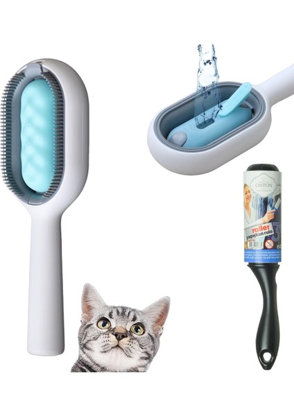 Su Hazneli Kedi Yıkama Temizleme Tarağı + Tüy Toplama Rulo 60 Yaprak