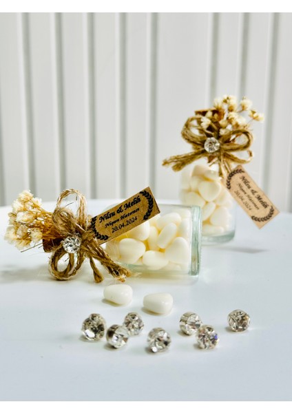 Söz, Nişan, Nikah, Düğün, Kına, Doğum Günü Hatırası Hediye Swarovski Taşlı Cam Şişe Şeker