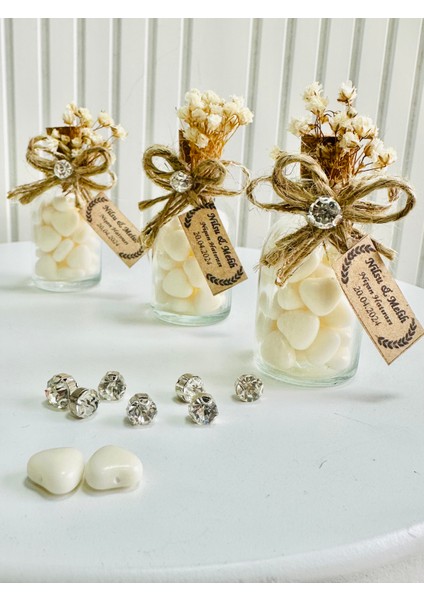 Söz, Nişan, Nikah, Düğün, Kına, Doğum Günü Hatırası Hediye Swarovski Taşlı Cam Şişe Şeker