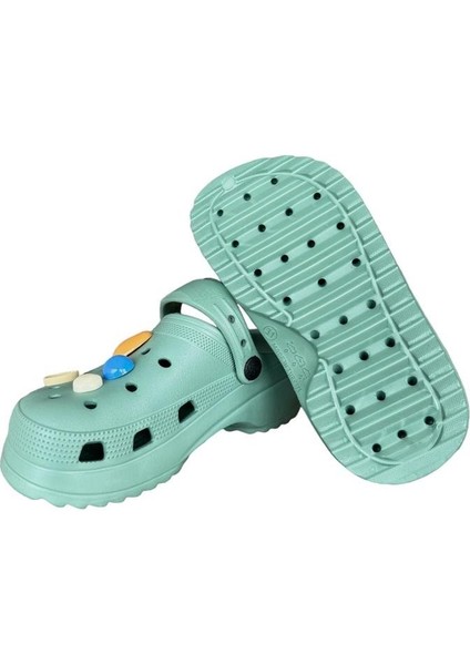 Kız Çocuk Yüksek Taban Taşlı Sandalet SU YEŞİLİ