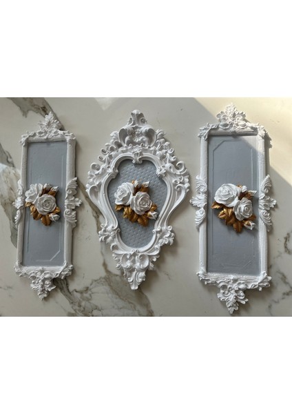 bsr3875001 Çiçekli Dekoratif Duvar Tablosu 3 Lü Set