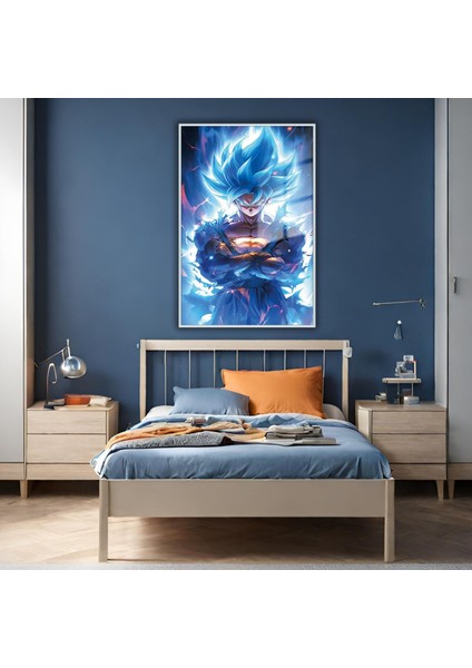 Metal Çerçeveli Temperli Cam Tablo Dragon Ball Goku Portresi
