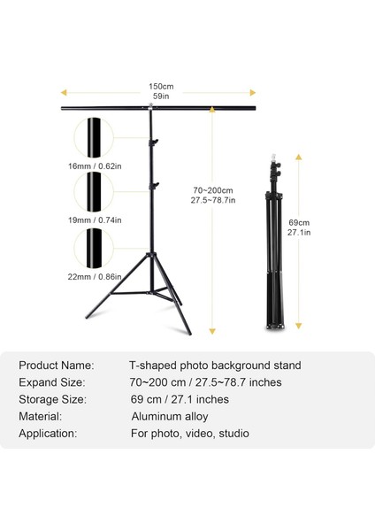 150 x 200 cm T Stand Bar Fon Perde Pvc Tutucu Background Backdrop Çekim Standı T-Shape