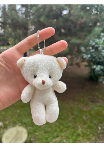 Sevimli Beyaz Peluş Ayıcık Anahtarlık Çanta ve Cüzdan Aksesuarı Hediyelik