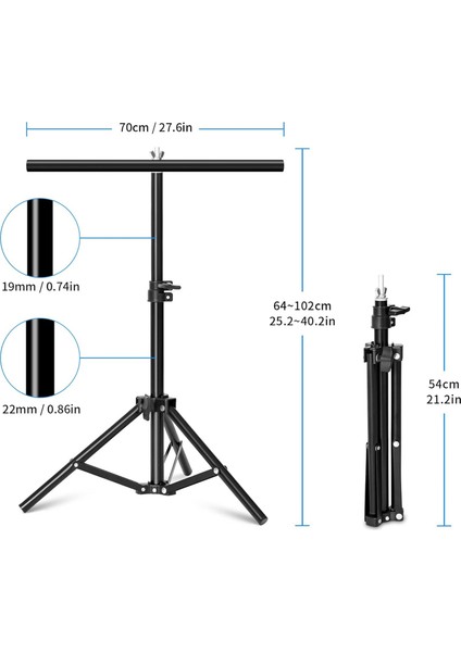 70 x 100 cm T Stand Bar + Beyaz 60 x 130 cm Parlak ve Mat Çift Taraflı Pvc Fon Zemin Kağıdı