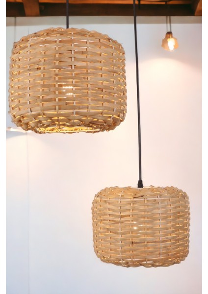 2'li Set Rattan Sarkıt Avize Lamba Dekoratif Aydınlatma Iskandinav Stil 25CM Ocean Point