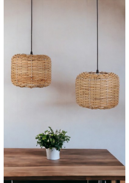 2'li Set Rattan Sarkıt Avize Lamba Dekoratif Aydınlatma Iskandinav Stil 25CM Ocean Point