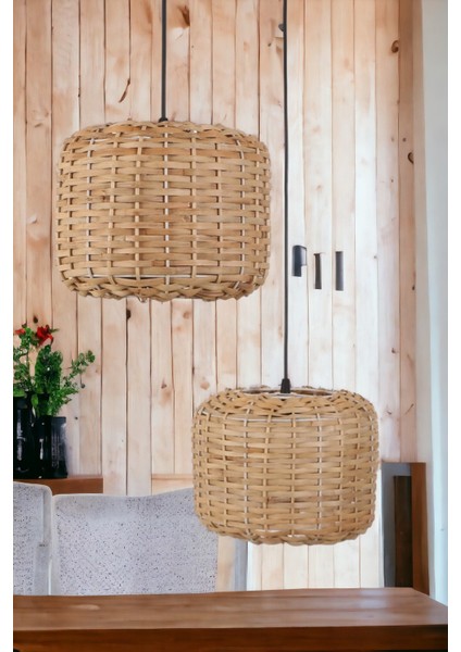 2'li Set Rattan Sarkıt Avize Lamba Dekoratif Aydınlatma Iskandinav Stil 25CM Ocean Point