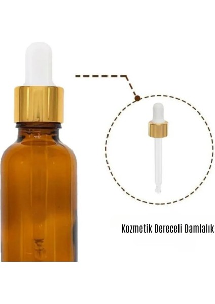 100 ml Amber Cam Şişeler ve Altın/Beyaz Cam Pipetler 10 Adet