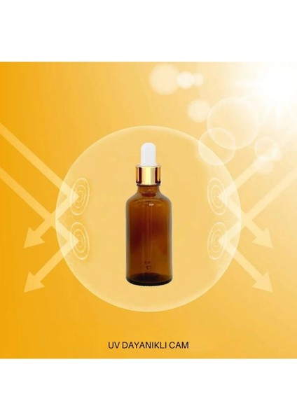 100 ml Amber Cam Şişeler ve Altın/Beyaz Cam Pipetler 10 Adet