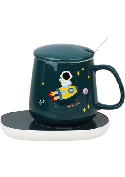 Astronot Tasarımlı 220 Volt Elektrikli Kapaklı Sıcak Tutan Isıtıcılı Kahve Kupa Fincan Bardak (Fişli modelleri