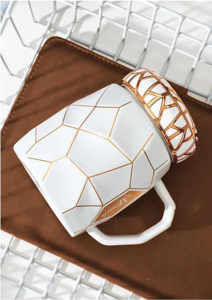 Mozaik Tasarımlı Seramik Kapaklı Sıcak Tutan Kupa Bardak Fincan Mug Mini Motivasyon Termos 500 Ml.