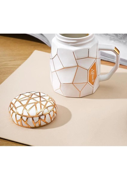Mozaik Tasarımlı Seramik Kapaklı Sıcak Tutan Kupa Bardak Fincan Mug Mini Motivasyon Termos 500 Ml.