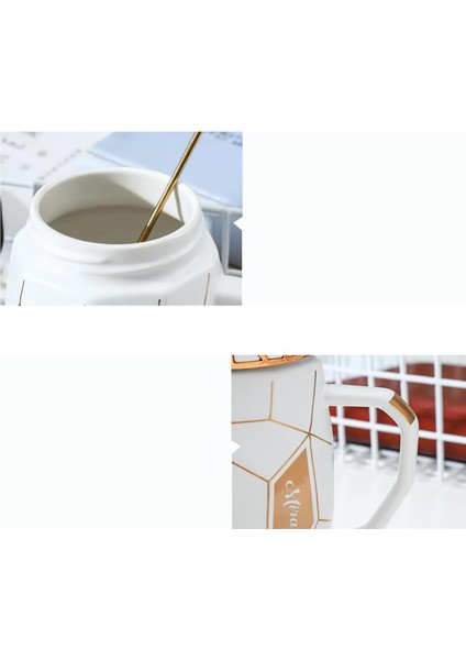 Mozaik Tasarımlı Seramik Kapaklı Sıcak Tutan Kupa Bardak Fincan Mug Mini Motivasyon Termos 500 Ml.