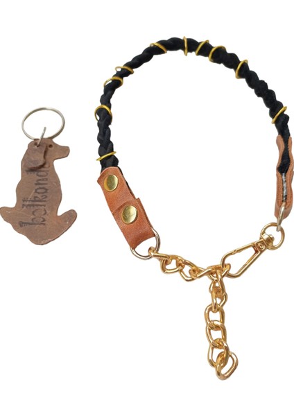 Köpek kolyesi deri örgülü siyah metal zincirli boyun ölçüsü:27-35cm ayarlamalı dog collar K1-8 fırsatları
