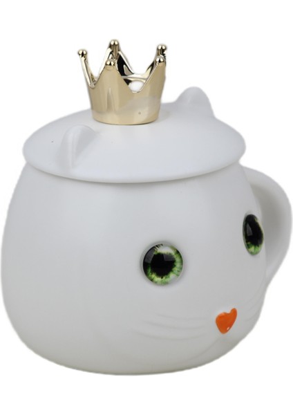 Kedi Tasarımlı Seramik Kapaklı Kaşıklı Sıcak Tutan Kupa Bardak Fincan Mug Motivasyon Termos 400 Ml.