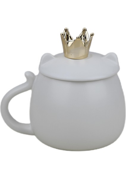 Kedi Tasarımlı Seramik Kapaklı Kaşıklı Sıcak Tutan Kupa Bardak Fincan Mug Motivasyon Termos 400 Ml.